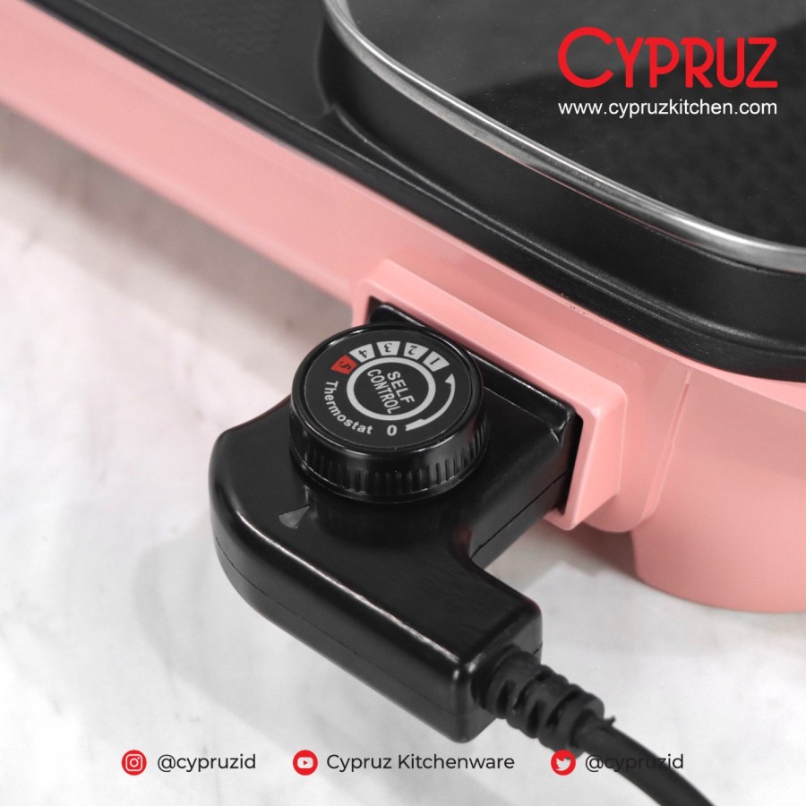 CYPRUZ TG-0295 2in1 Grill + Steambo Electric Hot Pot Pink [ORIGINAL] - Merah Muda