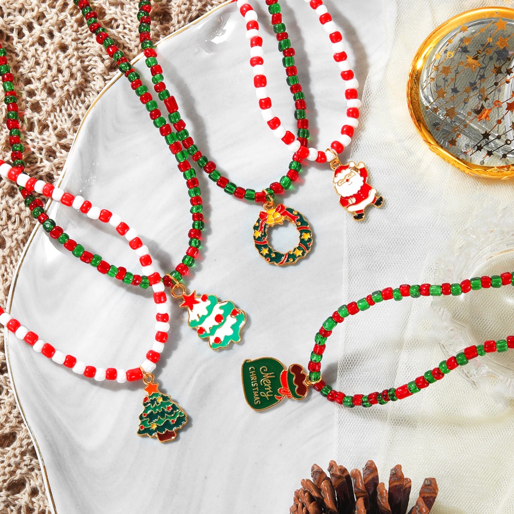 Kalung Klavikula Manik-Manik Warna-Warni Desain Santa Claus Pohon Natal Snowman Untuk Pria Dan Wanita
