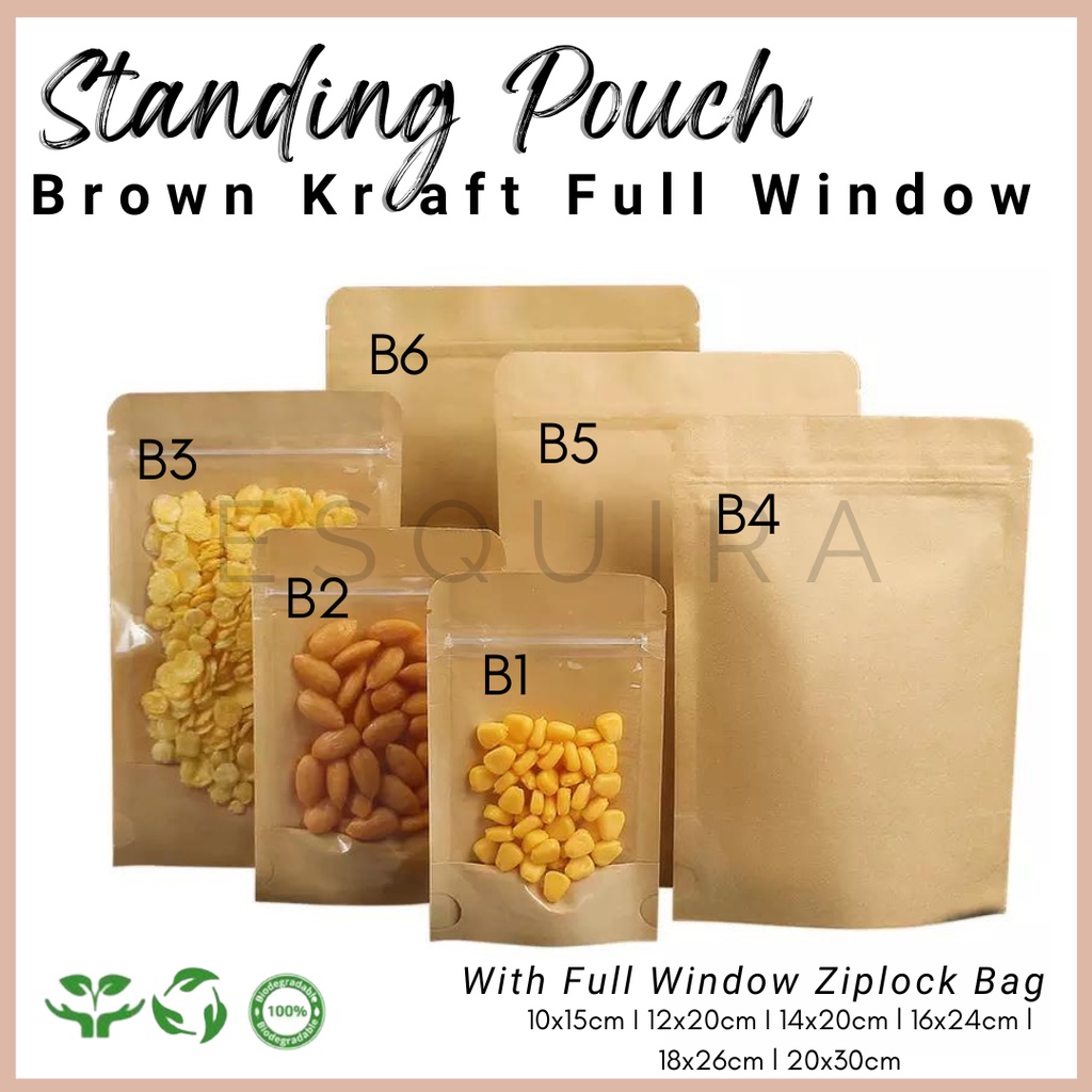 Kraft Standing Pouch Full Window Ziplock Bag / 10 PCS