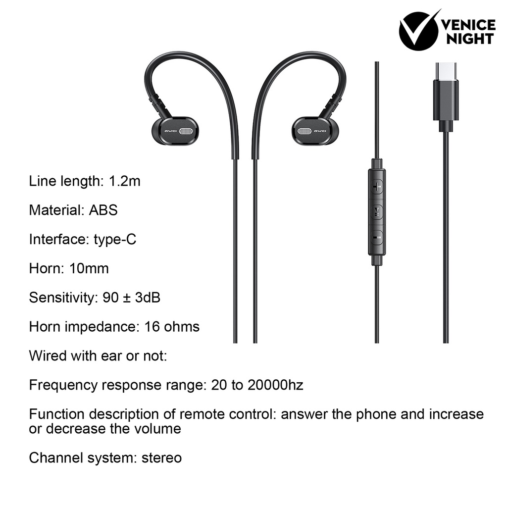 (VNEP) (Berkabel) AWEI TC-6 Earphone Pengurang Kebisingan Ergonomis Mini Stereo In-ear Earbuds dengan Mikrofon untuk Olahraga