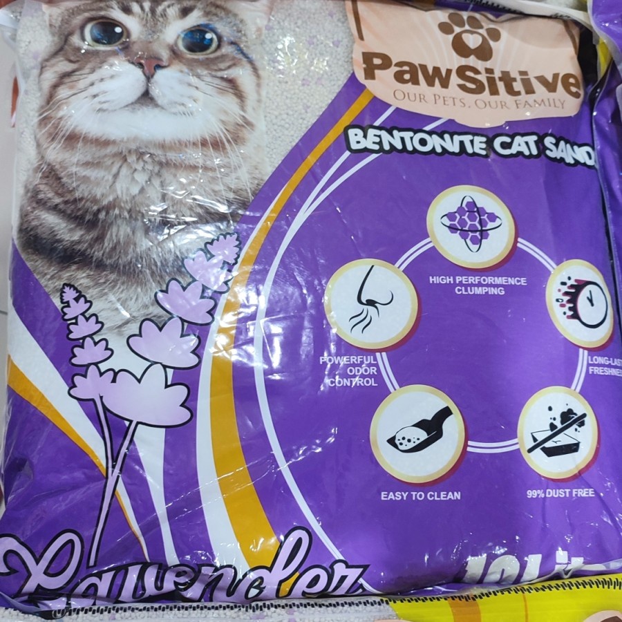 Pasir kucing wangi gumpal Pawsitive 10 liter Lavender