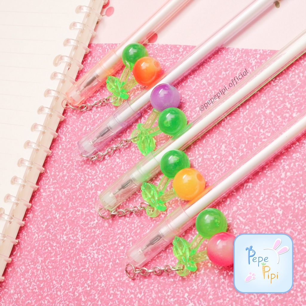 4 &amp;12 pcs Pena Gel Gantungan Cherry Pen Bolpen Pulpen Bolpoin Karakter cherry blossoms ceri cheri