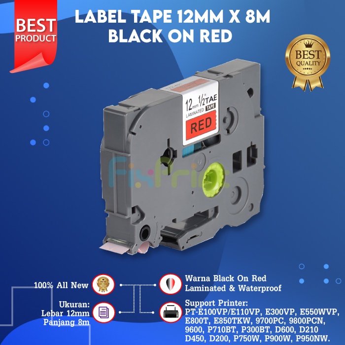 Compatible Label Tape Laminated TZE-431 12mm X 8m Black On Red Cassette Printer Bro PT-E300 PT-E550 PT-P710BT PT-P300 PT-D210 PT-P750W PT-P900W