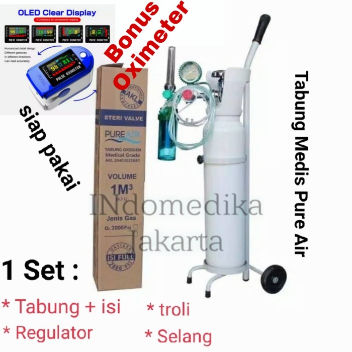 tabung Oksigen 1m3 Lengkap siap pakai / Tabung Medis + Bonus Oximeter
