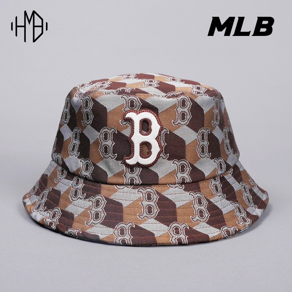 MLB Korea Boston Red Sox Cube Monogram Bucket Hat Brown