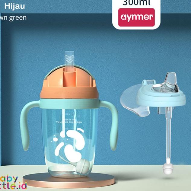 AYNMER PP SIPPY CUP | BOTOL SUSU BAYI TRAINING CUP + STRAP - Hijau, Sippy + Straw