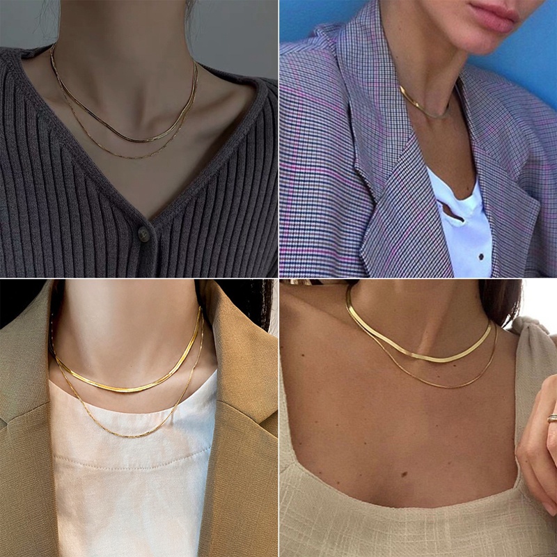 Fancyqube Kalung Rantai Tulang Ular Bahan 925 Silver Gold Hias Cubic Zirconia Untuk Wanita