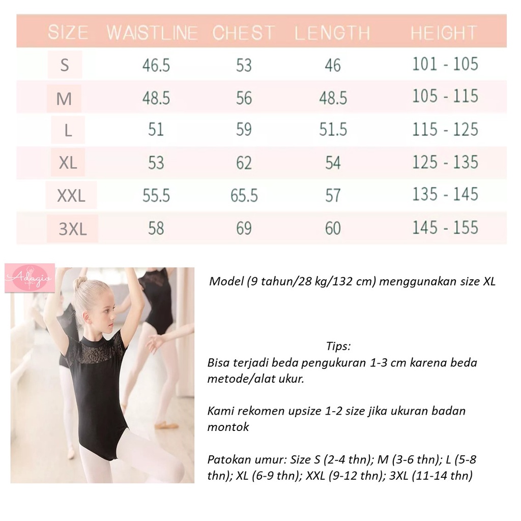 LEOTARD LACEY RENDA PREMIUM ANAK COTTON SPANDEX GYMNASTICS SENAM SOFT LACE BROCADE TURTLENECK BAJU BALET