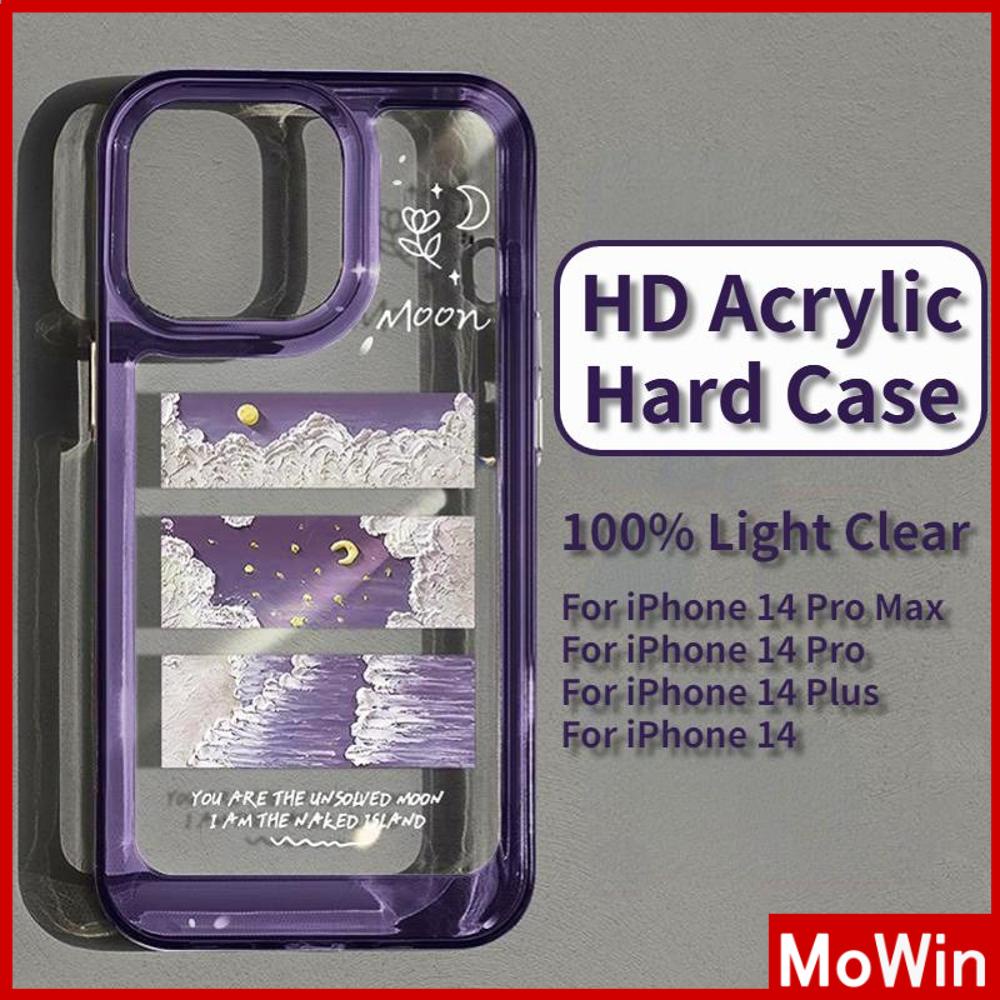 For iPhone 14 Pro Max iPhone Case Acrylic Hard Case HD Clear Case Plating Button Shockproof Purple Oil Painting Black Compatible For iPhone 13 Pro max 12 Pro Max 11 xr 7plus 6splus