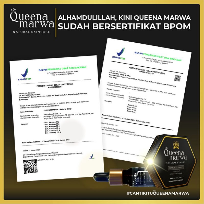 Paket Beauty Queena Marwa 1 Pcs Face Serum + 1 Box Natural Soap isi 5 pcs Original Terjangkau