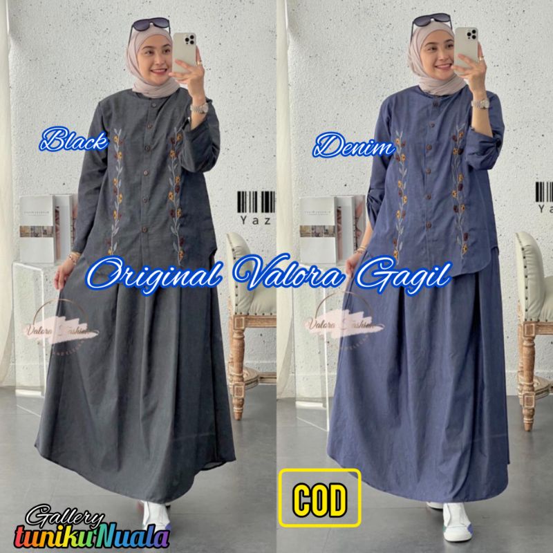 VALORA GAGIL YAZANA SET 2 SOFT DENIM PREMIUM (BAJU & ROK) ORI GAGIL by OVA
