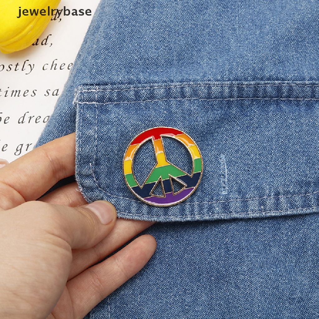 1pc Bros Pin Desain Simbol Peace Hippie Bentuk Bulat Untuk Kerah