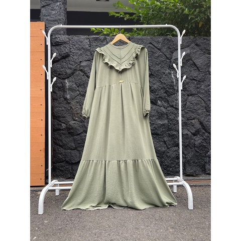 BISA COD Maryam Dress Polos Crinkle Airflow Premium Busui LD 110 Fashion Muslim Wanita Terbaru Gamis Lebaran Terlaris