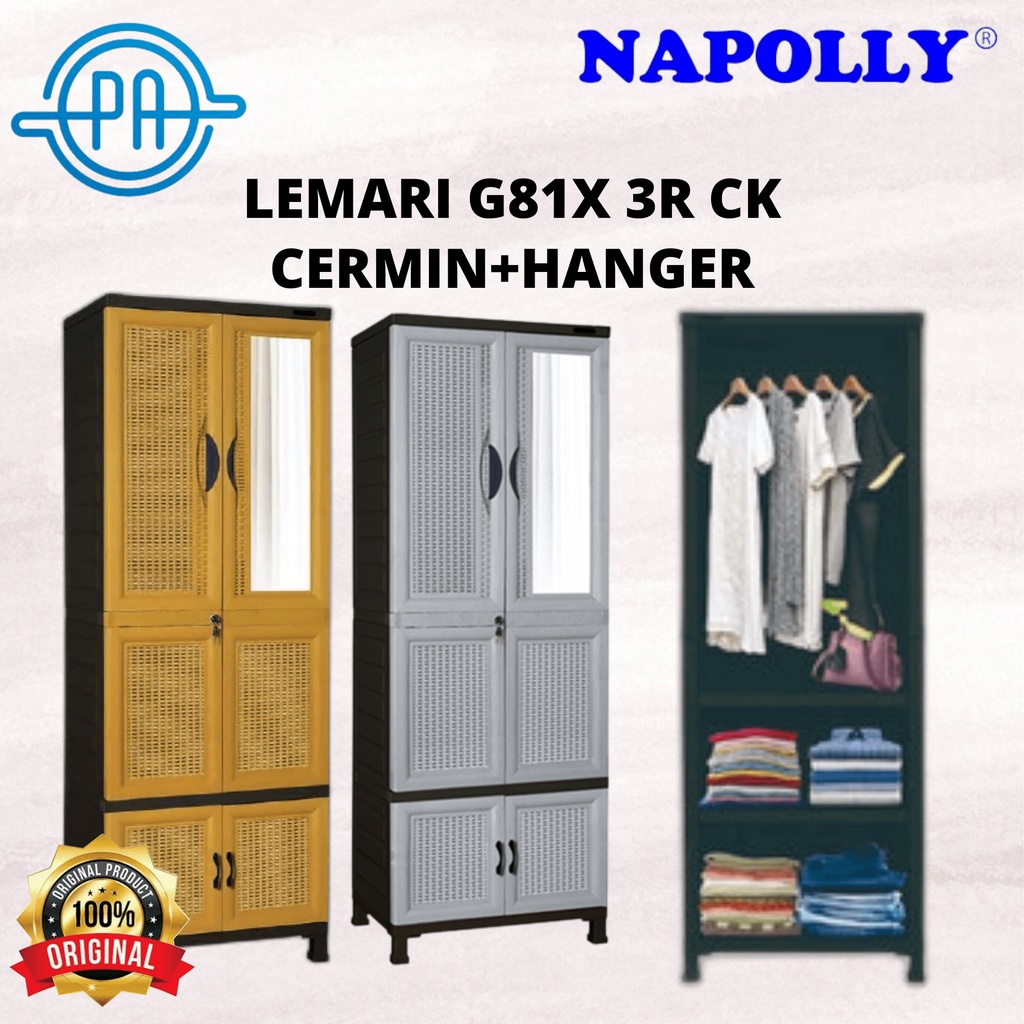 LEMARI NAPOLLY 2 PINTU HANGER 3 RAK + CERMIN ( G81X 3R CK )