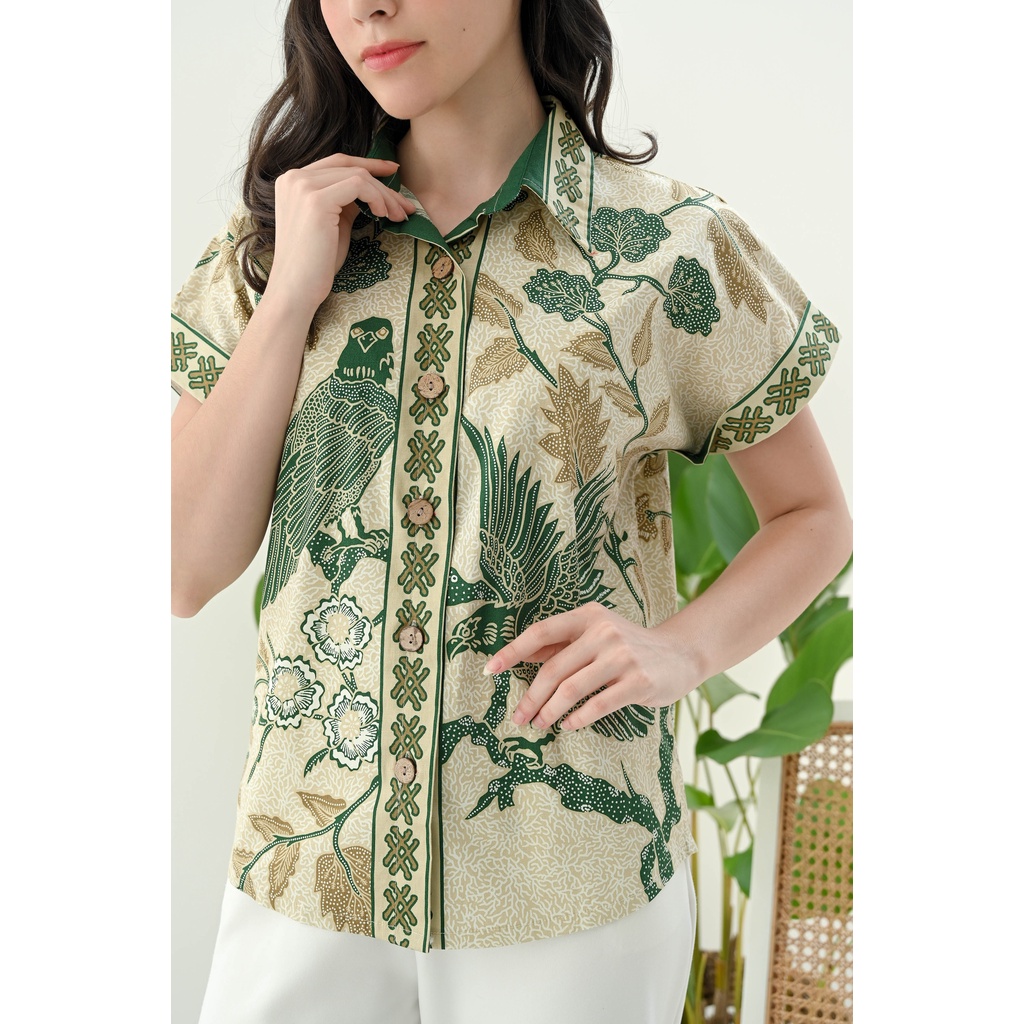 Atasan Batik 259 IJO/ Blouse Batik Wanita/ Seragam Batik/ Kemeja Batik Wanita/ Batik Kantor