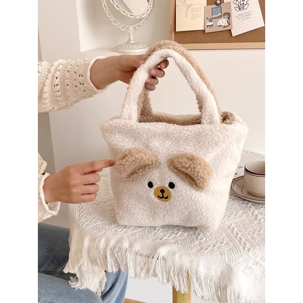 [LITTLE DAISY] YOONA TOTE BAG (1 TAS 2 WARNA) / TAS BULU WANITA FASHION IMPORT / KOREAN FUR TOTE BAG / SHOULDER BAG / TAS BULU HALUS KULIAH SEKOLAH