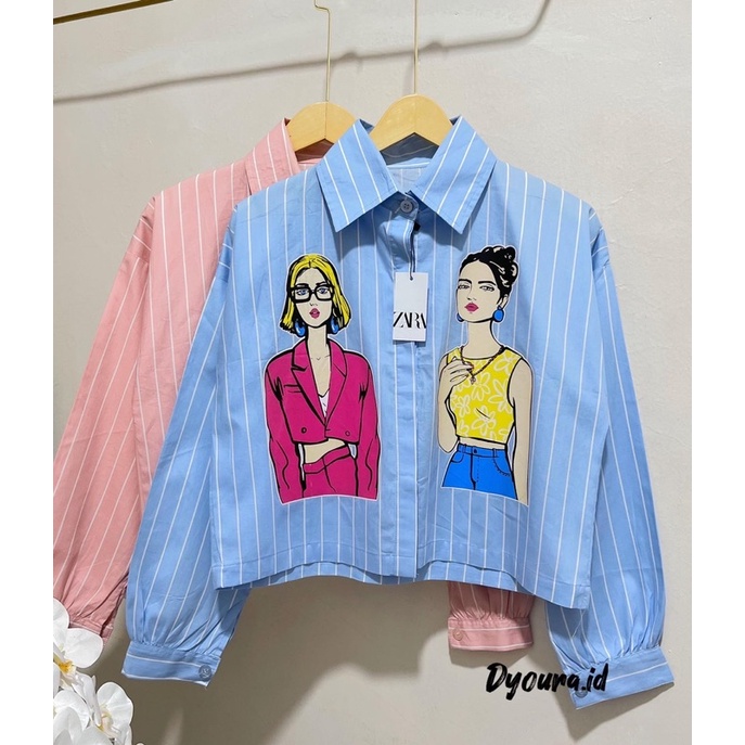 kemeja crop salur /Atasan Kemeja Busui || Kemeja Sablon Viral || KEMEJA CROPE SABLON WOMEN Baju Atasan Wanita Top Kekinian / kemeja prit/ kemeja crop print