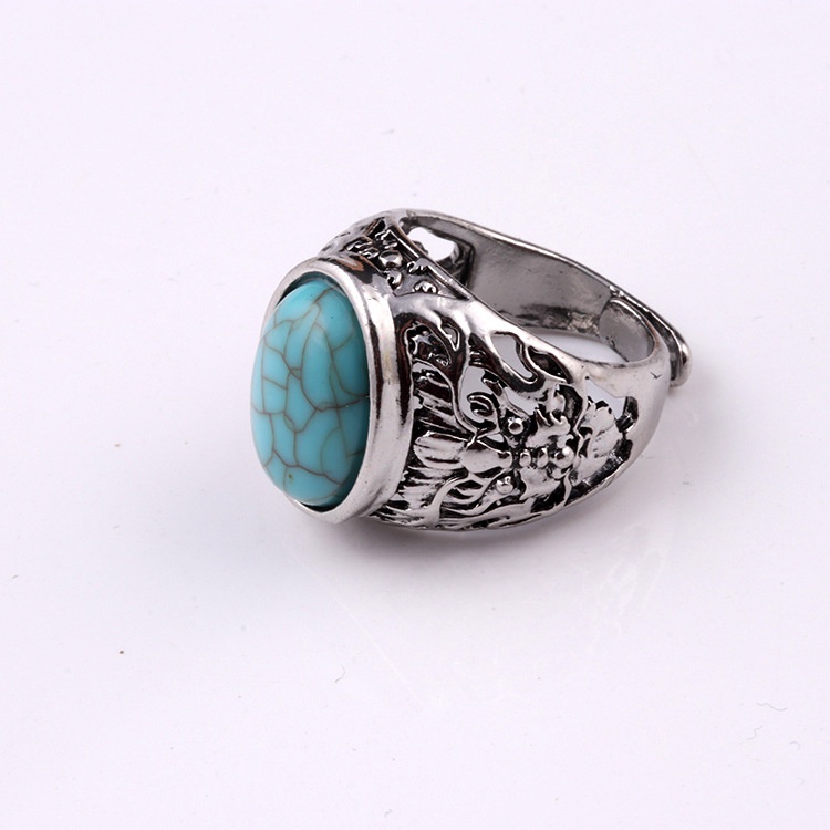 Cincin Batu Permata turquoise Gaya vintage Untuk Pria