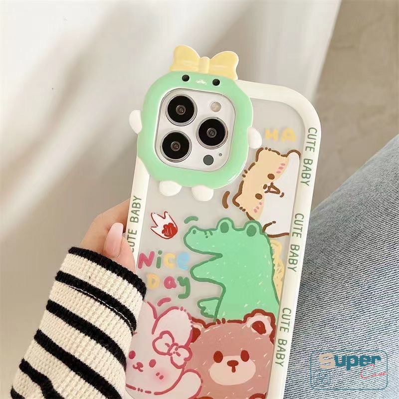 Casing Glossy Untuk Samsung A12 A14 A04 A03 A13 A73 A02s A23 A53 A32 A04s A22 A52 A50 A03s A51 A52s A50s A21s A71 A11 A33 Bow Monster Lens Cute Dinosaurus Kelinci Bear Puppy Soft Case