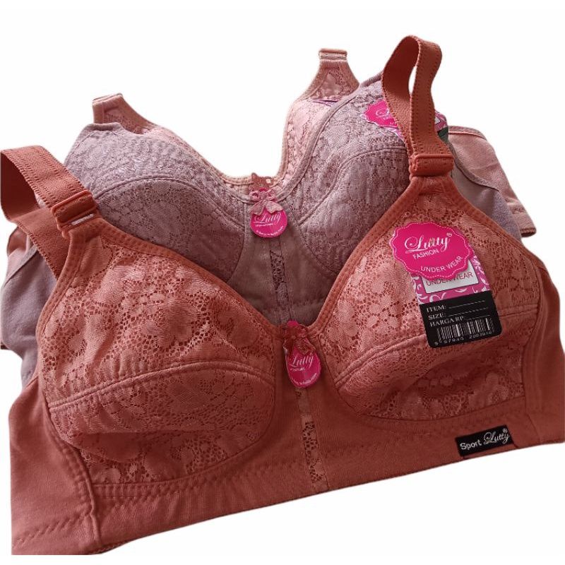 BRA SPORT JUMBO MOTIF BRUKAT MEREK LUTTY/bh sport brukat kait 3 baris & tali lebar