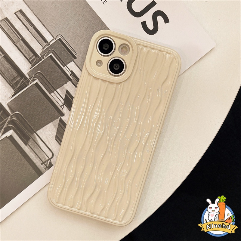 Case Pelindung Bahan Silikon Pola Gelombang Warna Putih Susu Untuk iPhone 14 13 12 11 Pro Max X Xr Xs Max 8 7 Plus