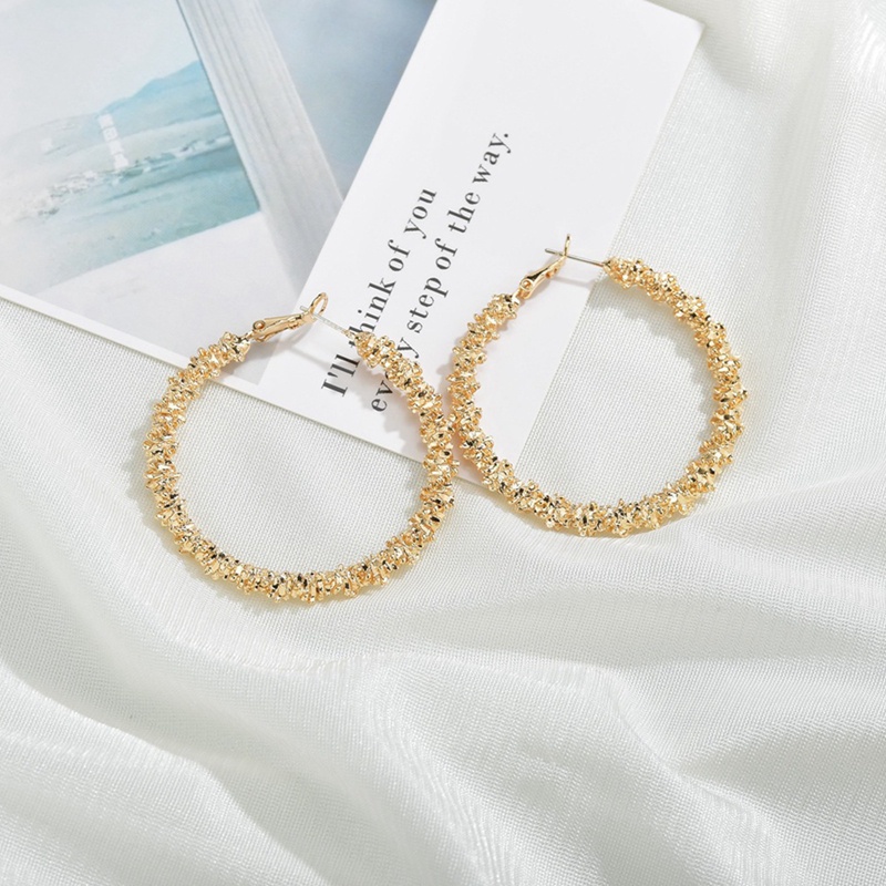 Fancyqube Anting S925 Sterling Silver Needle Bentuk Lingkaran Besar Warna Emas Gaya Retro Korea