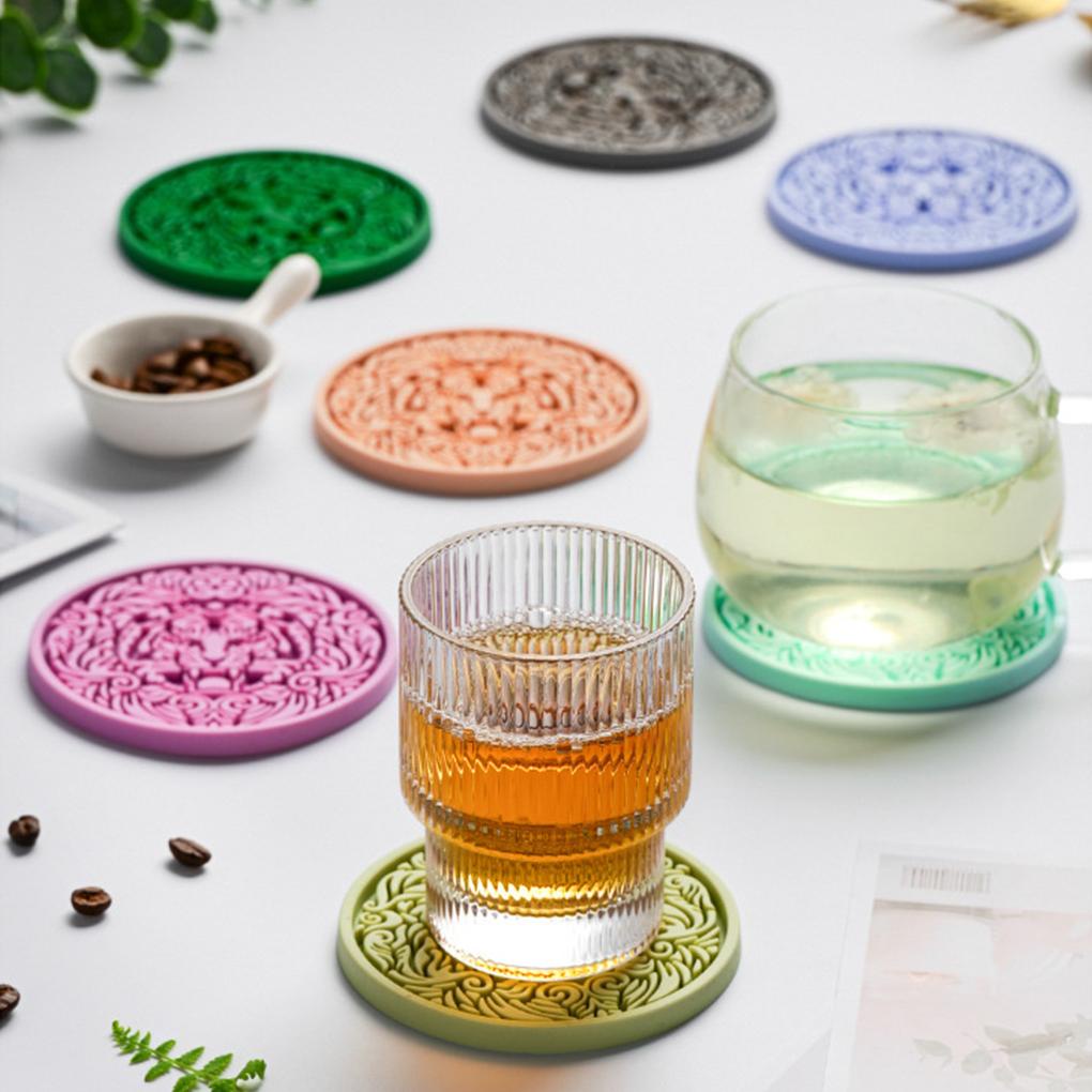 Cup Coaster Peredam Panas Minuman Gelas Alas Meja Tatakan Gelas Bisa Dicuci Bulat Teh Mug Pad Timbul Reusable Dekorasi Meja