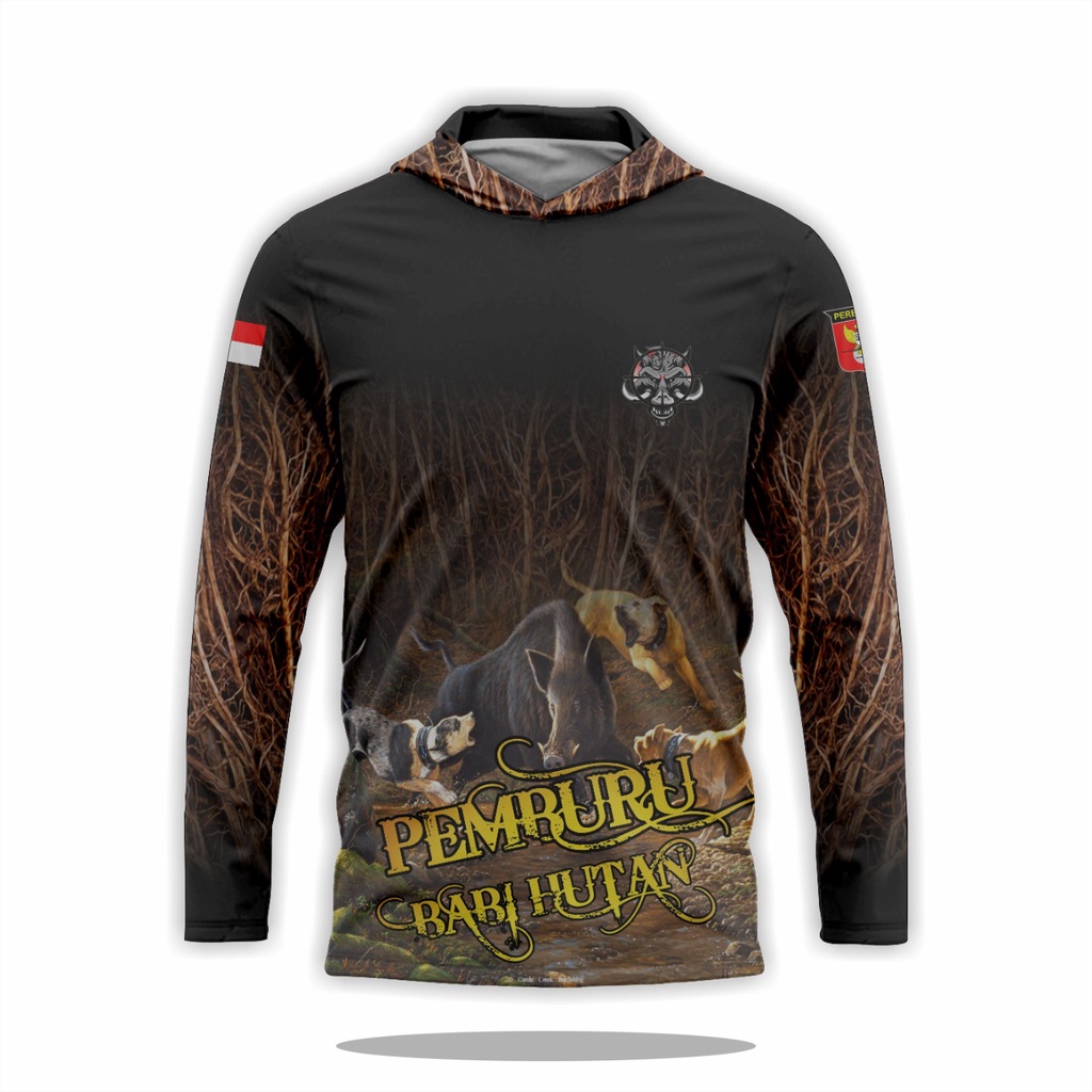 Baju Camo Hoodie Berburu Pakaian Kamuflase Jersey Berburu Babi Porbi Motif Pemburu Babi Hutan