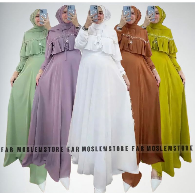 DRESS CERUTY PREMIUM APLIKASI MUSTIARA/ADIKTA DRESS CERUTY BABYDOLL FULL FURRING/MUTIARA DRESS TERBARU/DRESS PESTA/GAMIS CERUTY/FASHION MUSLIM WANITA/FAR MOSLEMSTORE