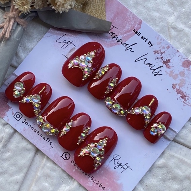 Kuku Palsu Maroon/ Kuku Palsu Aceh/ Kuku Palsu murah/ Nail art wedding/ Nail art custom
