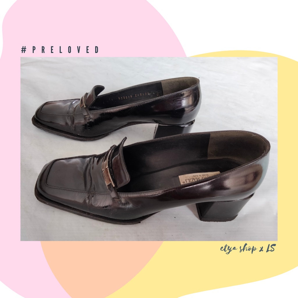 Preloved Sepatu Pantofel Loafer Wanita Bruno Magli Coklat Tua