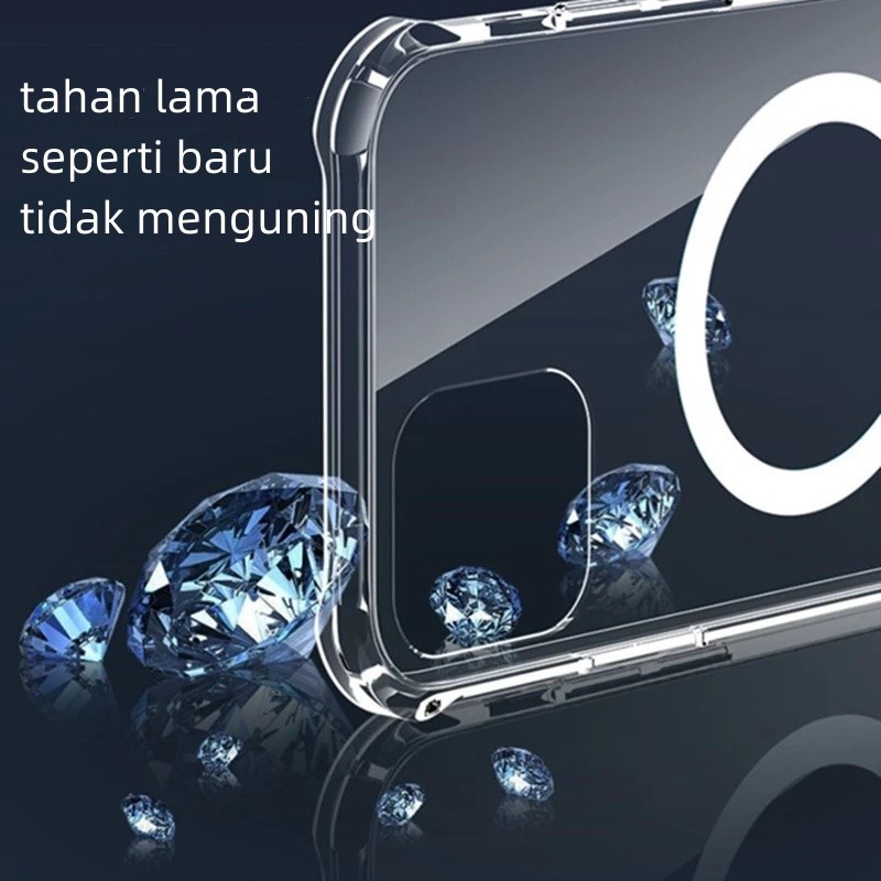 Casing iPhone 11 12 13 14 Softcase Transparan dilengkapi Magsafe Magnetic Case Ring Charger Magnetik