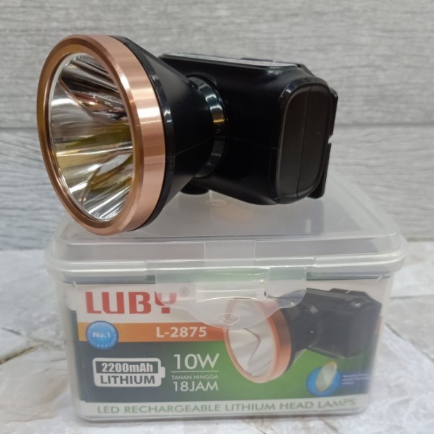 COD Senter Kepala LED Luby 10 Watt L-2875 Headlamp Putih Charger Original