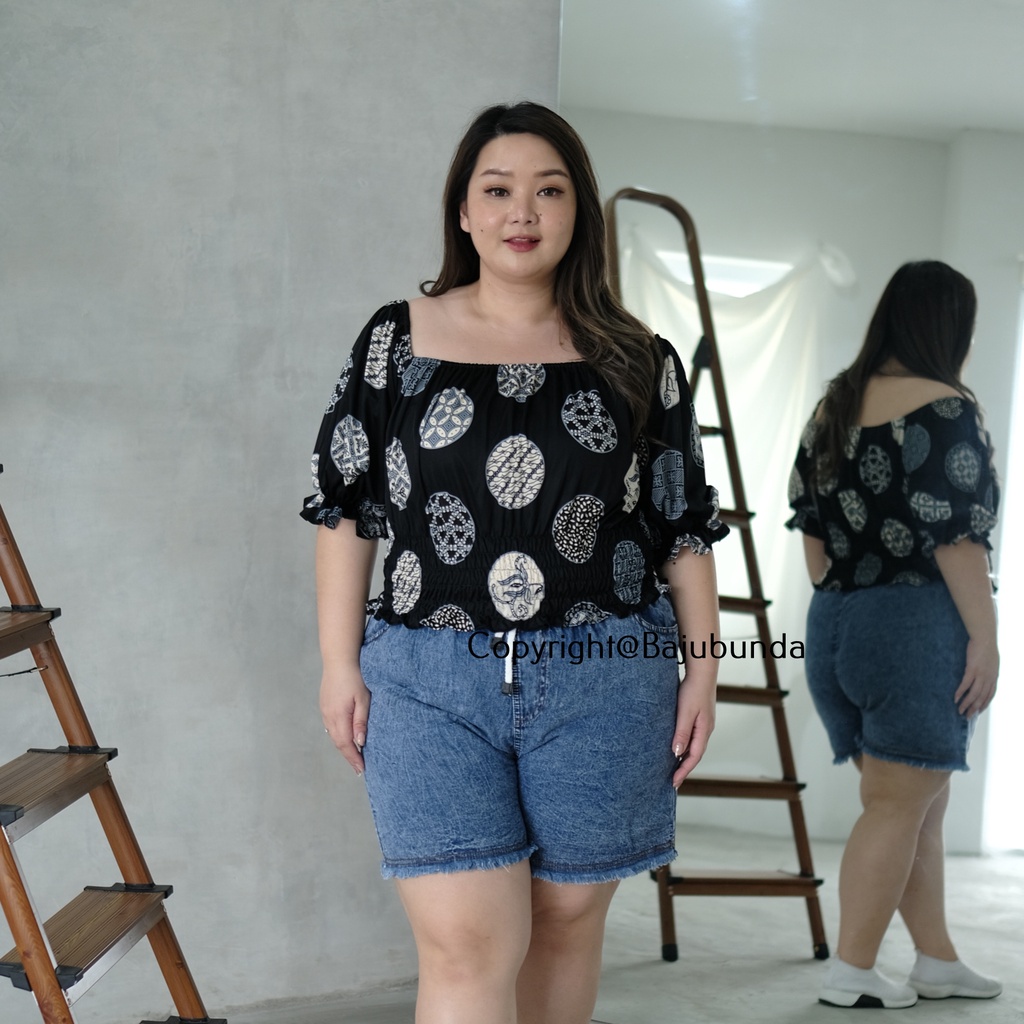 Atasan Wanita Jumbo Blouse Batik Big Size Bajubunda Yunika
