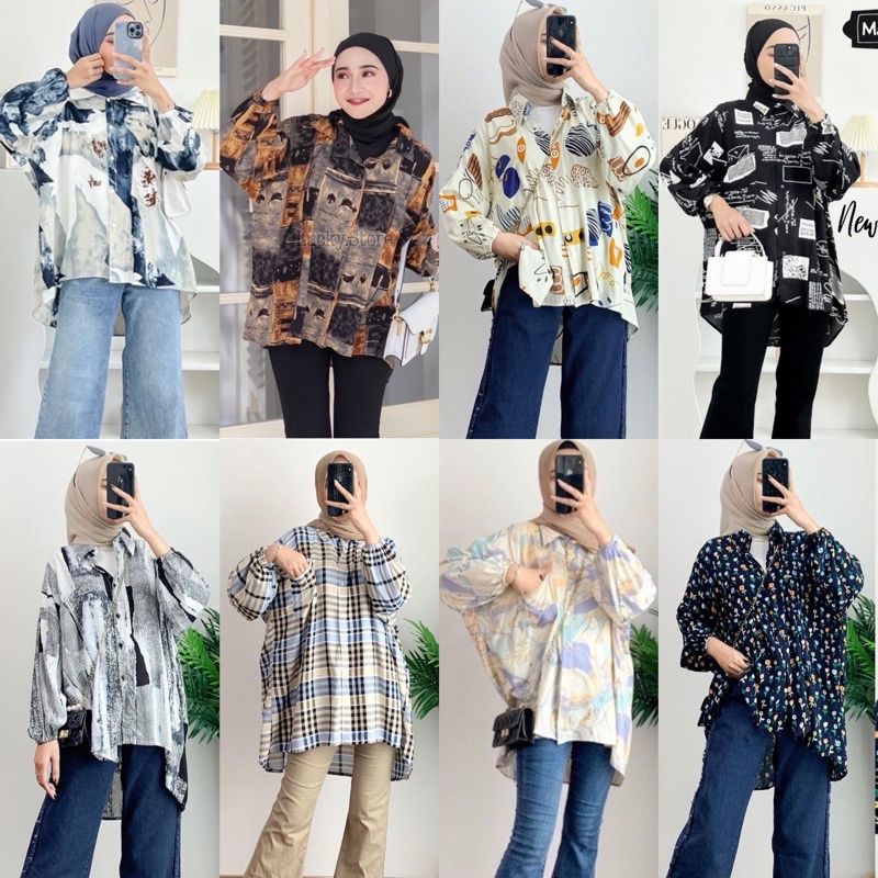 KEMEJA OVERSIZE RAYON UNIQLO // Kemeja Lengan balon // Jumbo fit to xxl