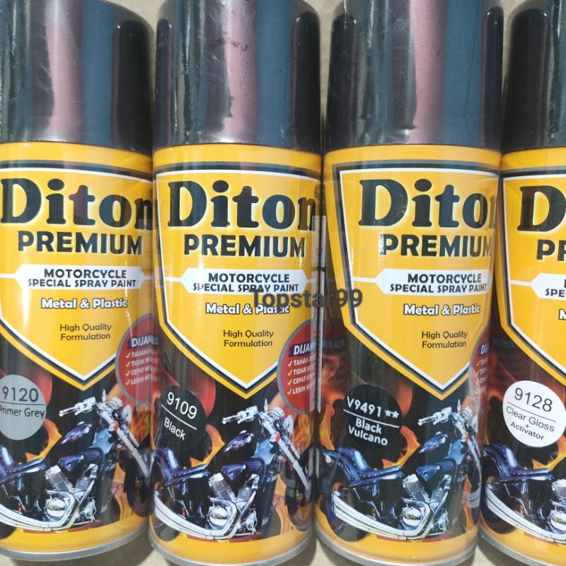 Pilok Cat Diton Premium Paket Komplit 4 Kaleng Black Vulcano Hitam 9491 Primer Grey 9120 Black 9109 Clear Gloss 9128 400cc Pilox Paketan Cat Semprot Special Spray Paint