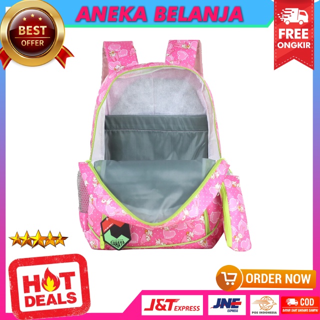 Tas Sekolah Anak Princess Kitty Pink Variasi Hijau Bonus Tempat Pensil