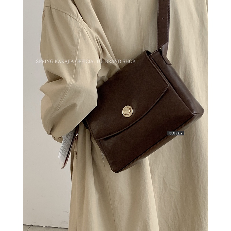 Suhao French niche tas retro wanita 2022 baru fashion high-end tas kotak kecil all-match in one-shoulder messenger bag