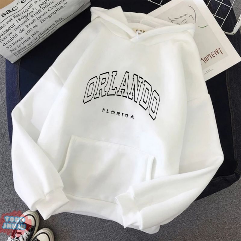 Hoodie Jumper Dewasa Pria Wanita Orlando Florida Tulisan Lengkung