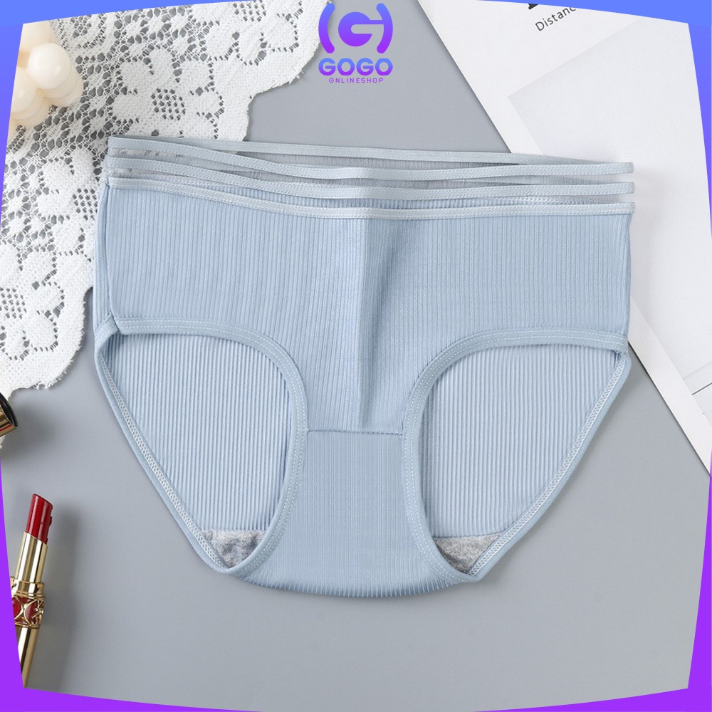 GOGO-P126 Celana Dalam Wanita Cewek Garis Motif Polos Pakaian Dalam Wanita CD Wanita Panties Segitiga Impor