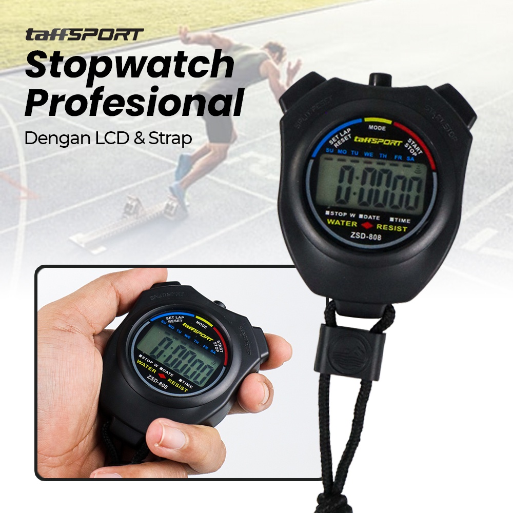 Stopwatch Profesional LCD dengan Strap - ZSD-808 - OMSE4WBK  Black