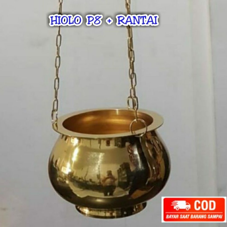 Hiolo P8 Tempat Tatakan Tancapan Dupa Buhur Bokor Hio Lo + Rantai Kuningan Asli Berkualitas