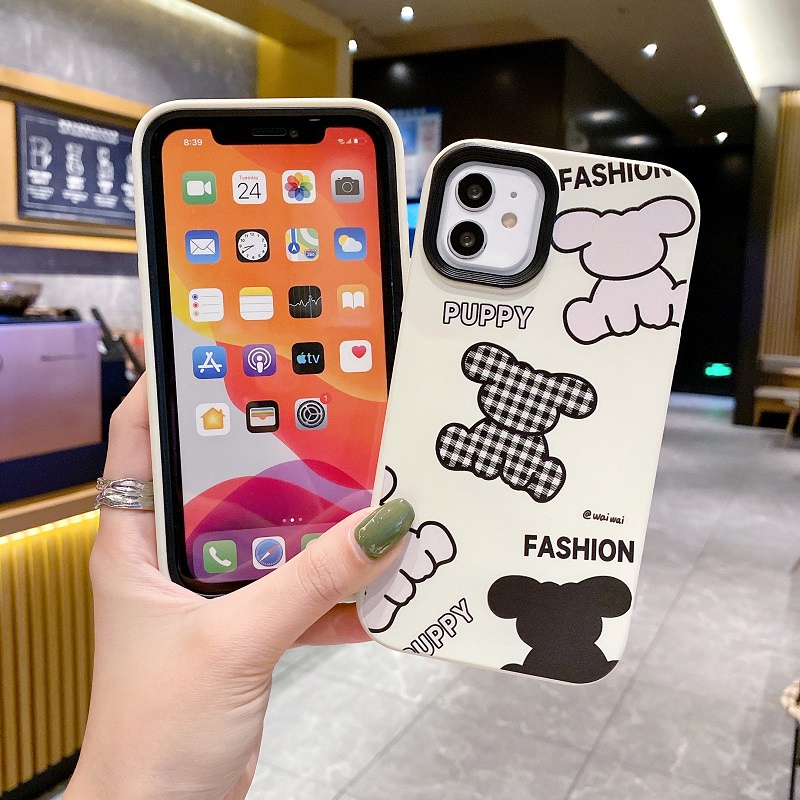 (3 In 1) Soft case Silikon Motif Kartun Beruang Untuk iPhone 11 12 13 14 Pro MAX X XR XS MAX 7 8 Plus