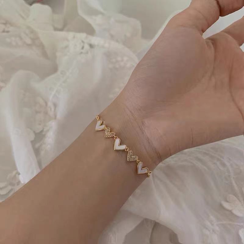 Gelang Rantai Liontin Hati Hias Kristal Zircon Gaya Korea Untuk Wanita