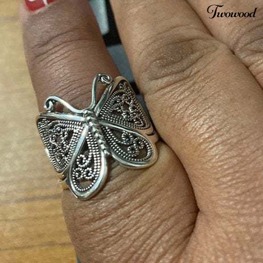 Cincin Jari Adjustable Desain Ukiran Butterfly Untuk Wanita