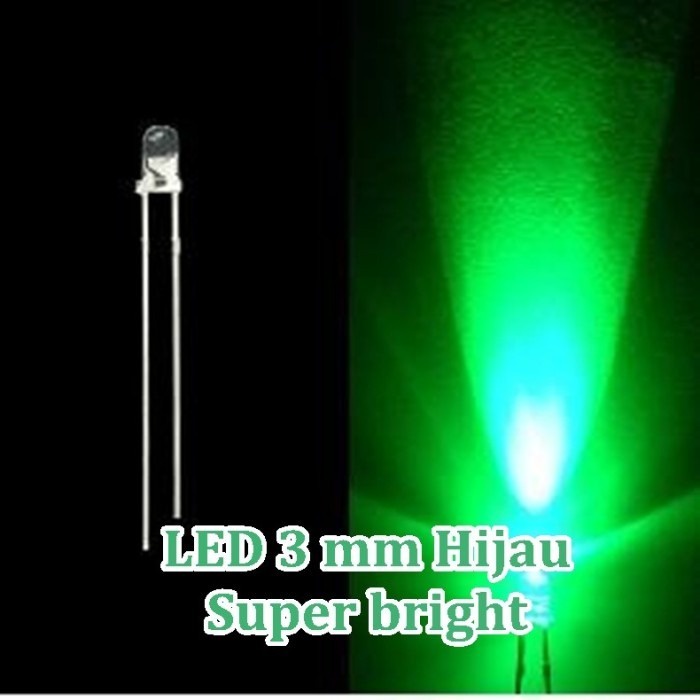 Led 3mm Clear super bright warna Hijau Led 3mm super bright 3mm LED