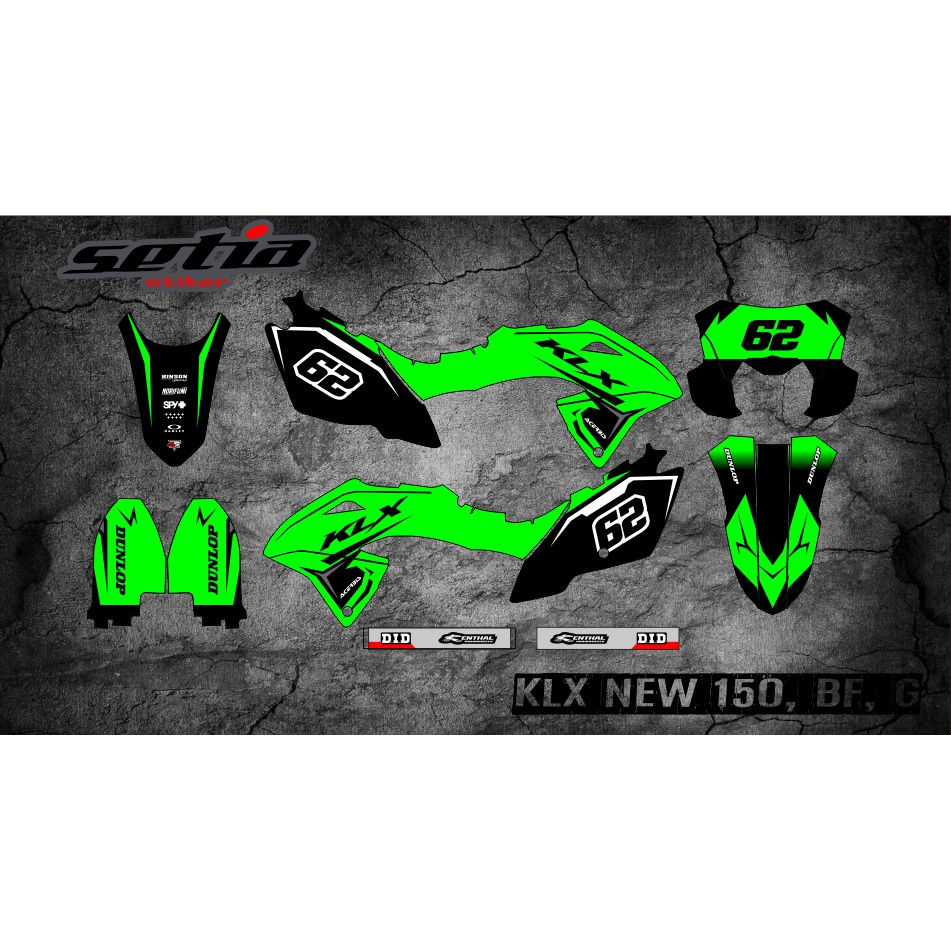 Decal Stiker Striping KLX 150 BF, New, G, Ekstrim FUll Body Warna Hijau (Code 11)