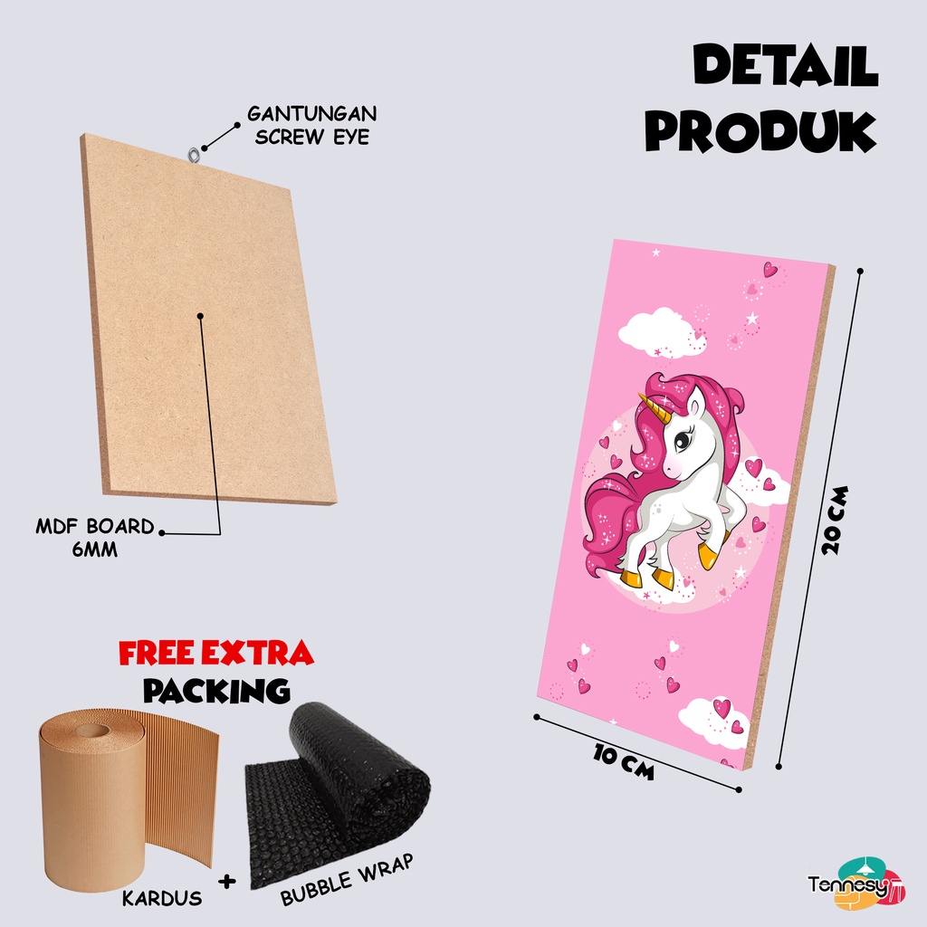 HIASAN DINDING UNICORN LUCU WALL DECOR UNICORN PAJANGAN KAYU UNICORN 10X20CM DEKORASI KAMAR TIDUR