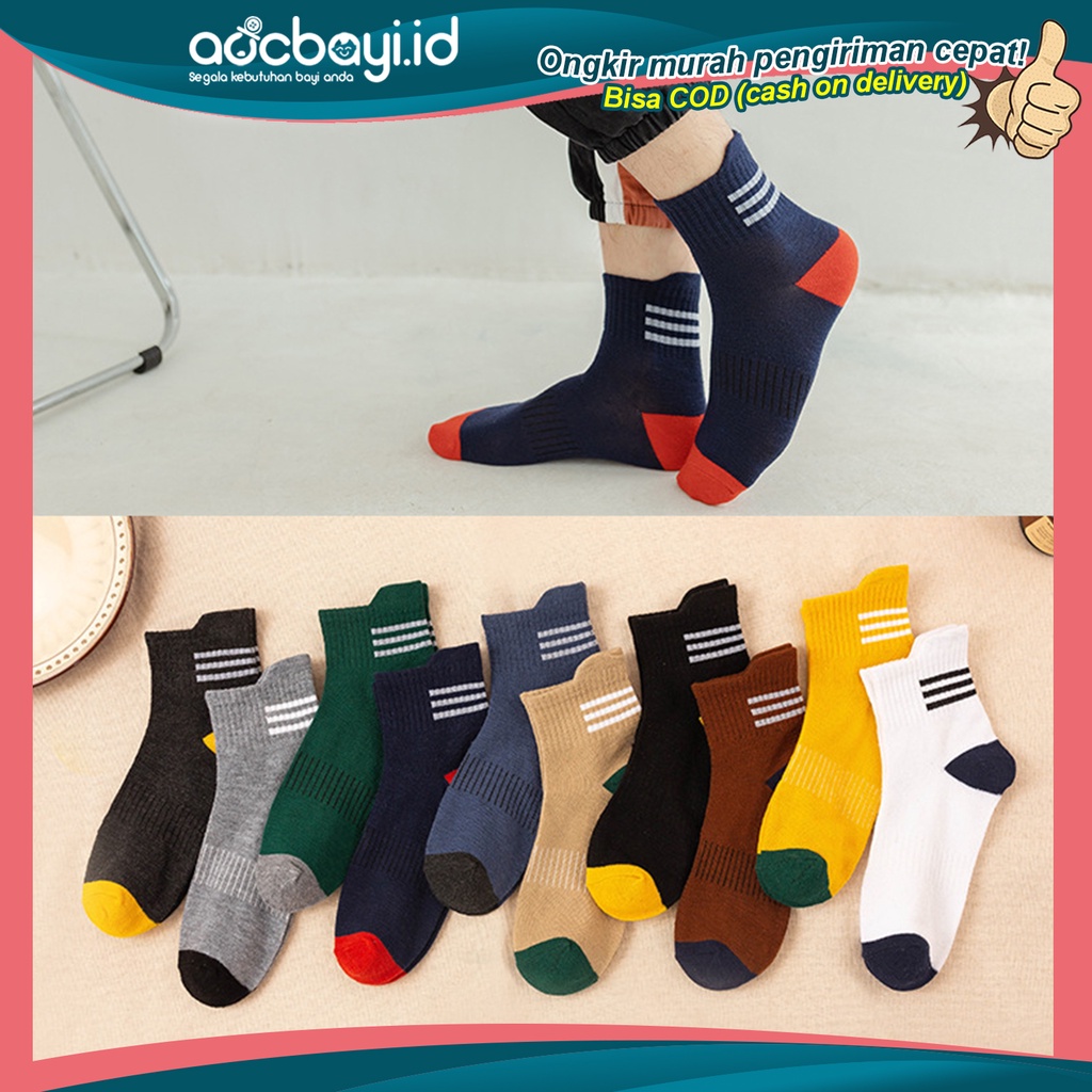 ☀ACCBAYI☀ KK14 Kaos Kaki Motif Garis Kaoskaki Panjang Fashion Pria Wanita Import