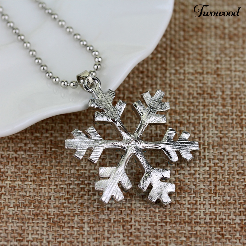 Kalung Liontin Snowflake Biru Putih Bahan Alloy Aksen Berlian Imitasi Untuk Wanita